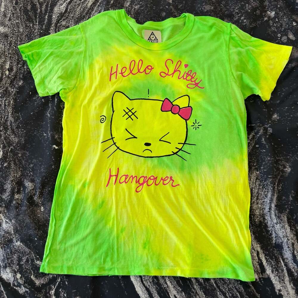 UNIF Hello Sh!tty Hangover Neon Tie-Dye Graphic T-Shirt RARE - Size Small